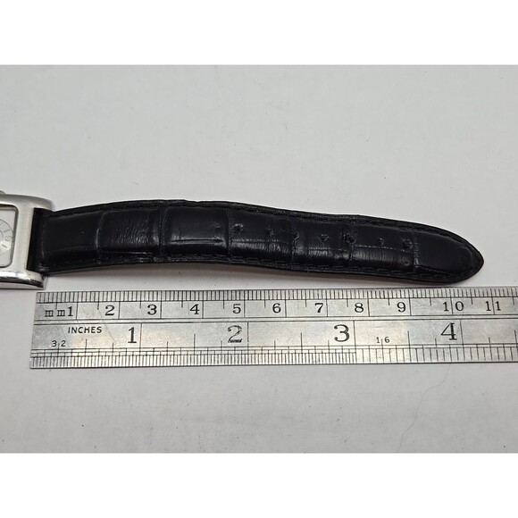 Fossil Steel Dual Time Tank 23mm Watch Silver Black Leather Quartz New Battery - Picture 8 of 13